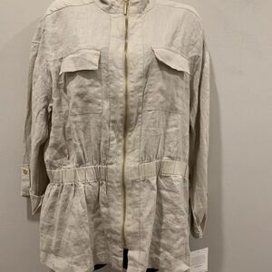 Ellen Tracy Linen Full Zip Top Large Sandstone NWT $139.50
